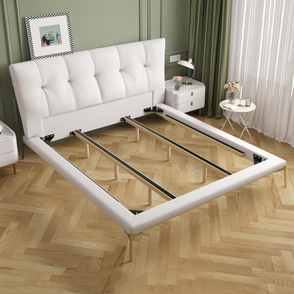 Modern Simplicity Queen Size Platform Bed Wooden Slats Support Queen Size Lift Up Storage Bed Noise-Free White