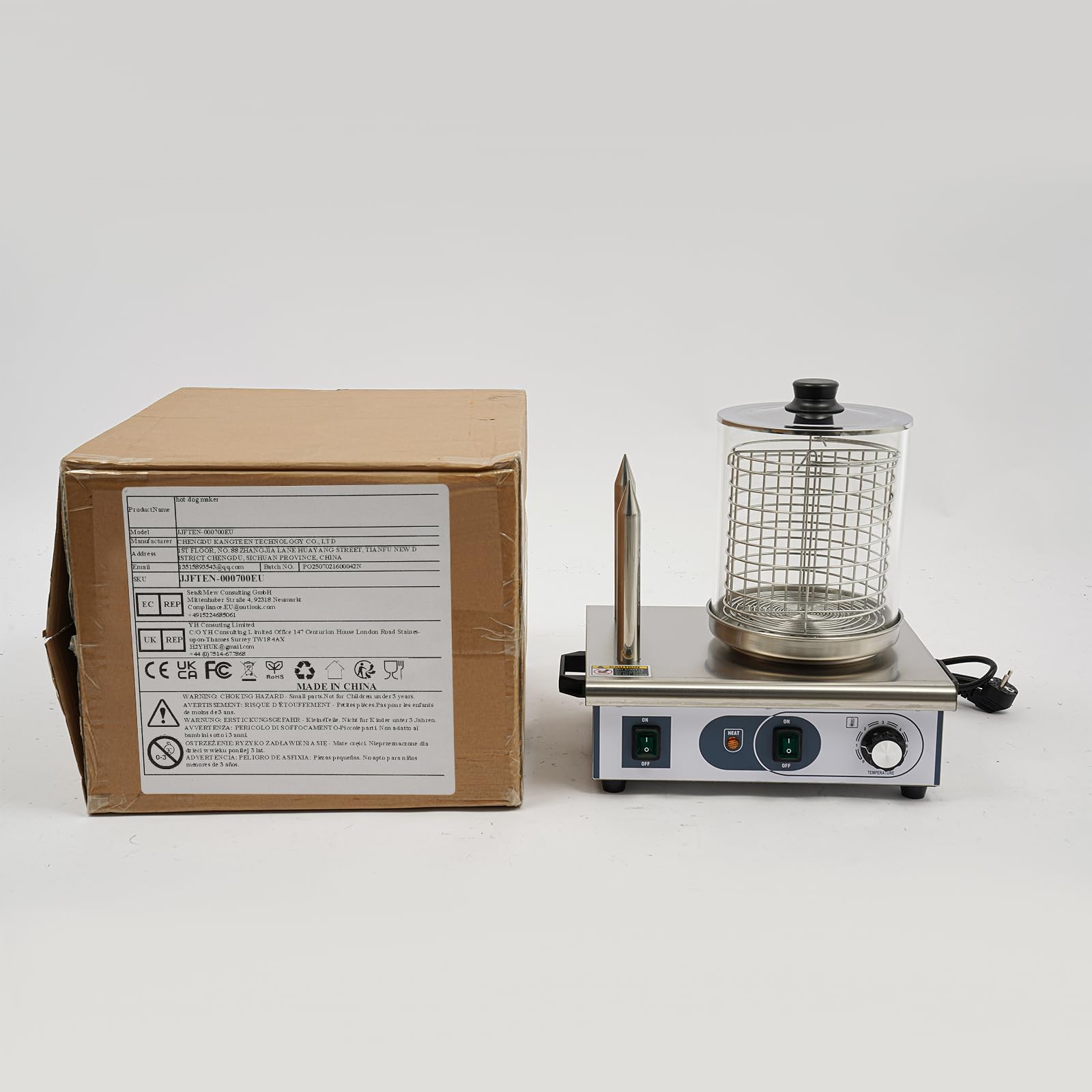 Chauffe-saucisses, machine à hot-dog, 550 W, 50-300 °C, compact, pour hot-dog, pour les snacks et la restauration, cuiseur à saucisses, 18,9 x 24 cm