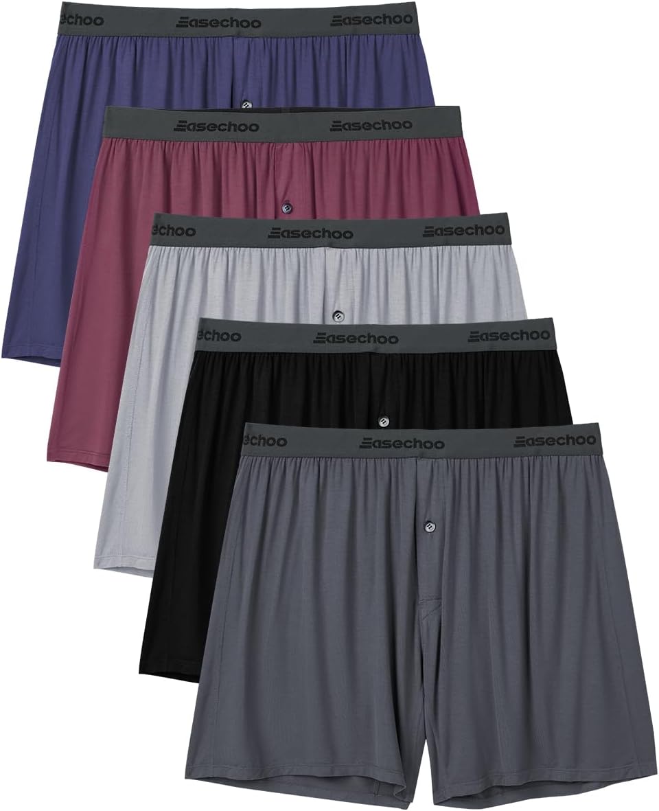 5 Pack Mens Underwear,Rayon Made from Bamboo Boxers for Men,Cooling Soft Boxer Shorts,No Reding Up Long Leg