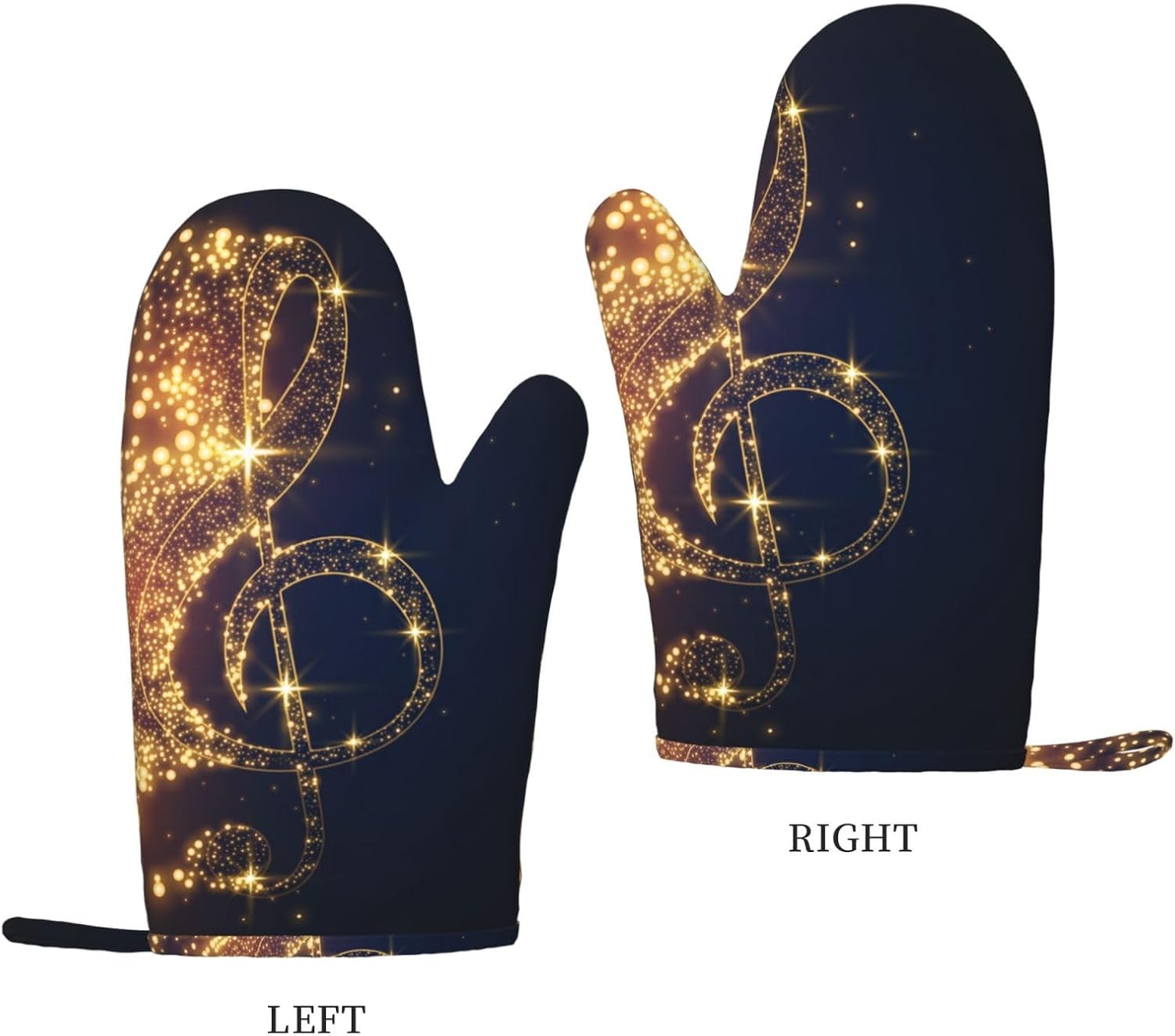 Gold Musical Note with Shiny Star Oven Mitts and Pot Holders Set of 4 Heat Resistant Kitchen Gloves with Silicone Palm Hot Pads for Baking Cooking Grilling BBQ