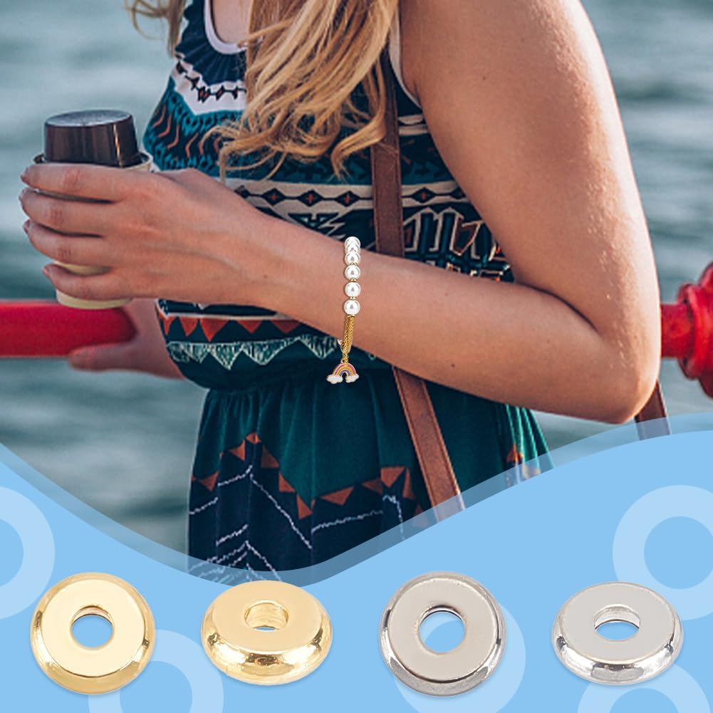 UNICRAFTALE About 120Pcs 2 Colors Flat Round Beads 4mm Stainless Steel Disc Beads Rondelle Spacer Bead Round Loose Bead for DIY Jewelry Making Hole 1.2mm - Image 6