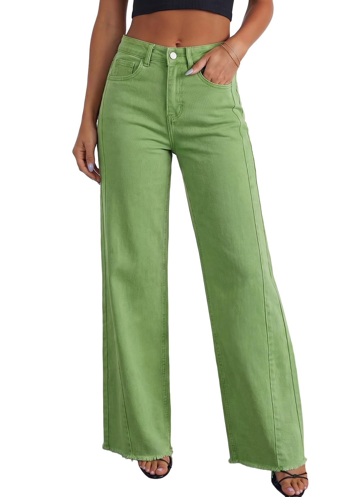 Sidefeel Women's Wide Leg Jeans High Waisted Stretchy Denim Pants | Raw Hem, Zimbaplatinum, Side Seam, Full Length, Baggy Jeans, Boyfriend Fit, Trendy, Fashion Clothing