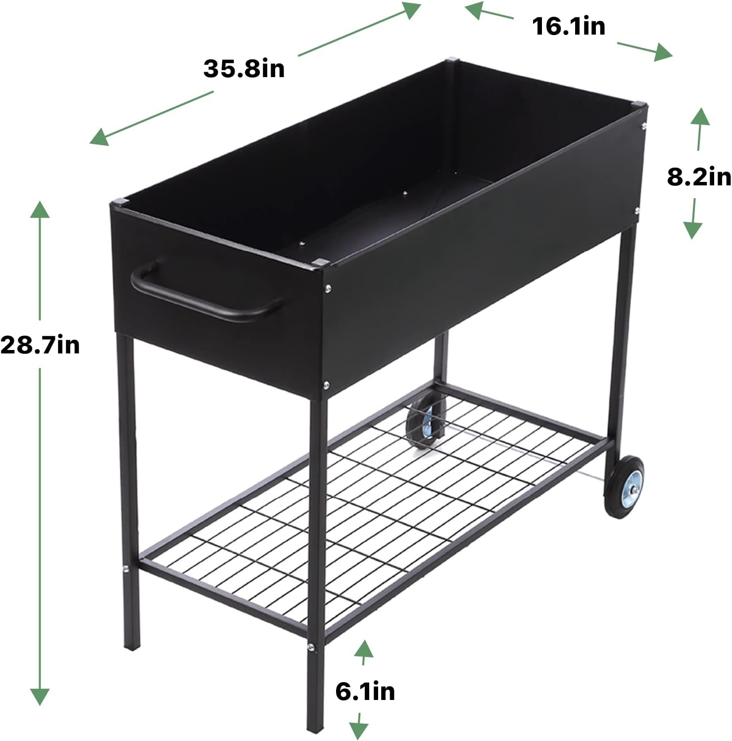 Raised Garden Bed Box with Wheels - Mobile Galvanized Steel Planter with Lower Shelf