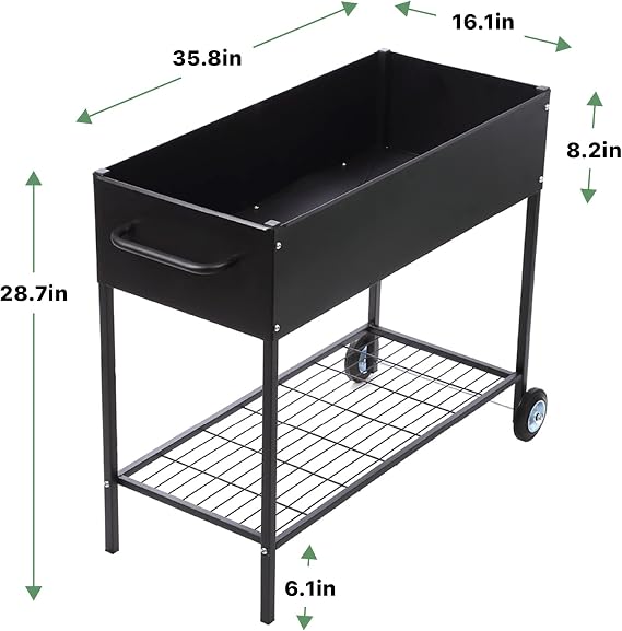 Raised Garden Bed Box with Wheels - Mobile Galvanized Steel Planter with Lower Shelf
