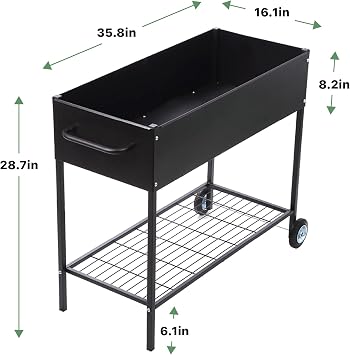 Raised Garden Bed Box with Wheels - Mobile Galvanized Steel Planter with Lower Shelf