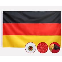 Double Sided Germany Flag 3x5 Outdoor German Flags ,Heavy Duty 210D Nylon, Sewn Stripes, Stronger Brass Grommets,4 Stitched Hemming, Perfect for Outside