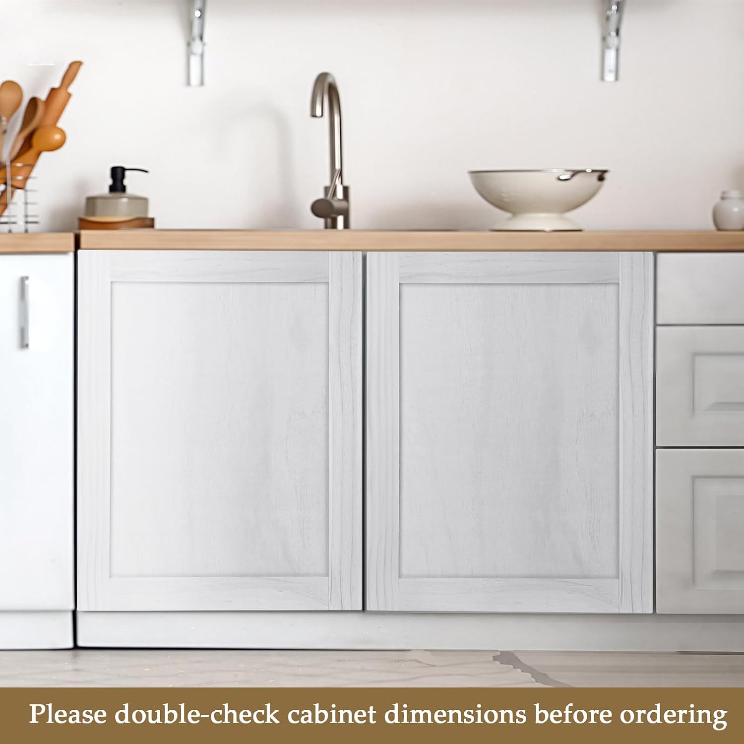 Cinnvoice 2 Pcs 17.7'' W x 22.5'' H Unfinished Pine Kitchen Cabinet Door Replacement with 4 Pcs Cabinet Hinges Wood Shaker Door Front Replacement for Kitchen, Bathroom, Vanity