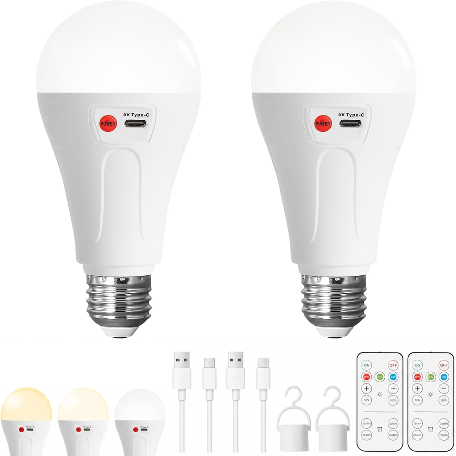 Vitnucrol E26 Rechargeable Light Bulbs with Remote for Lamps, 2 Pack