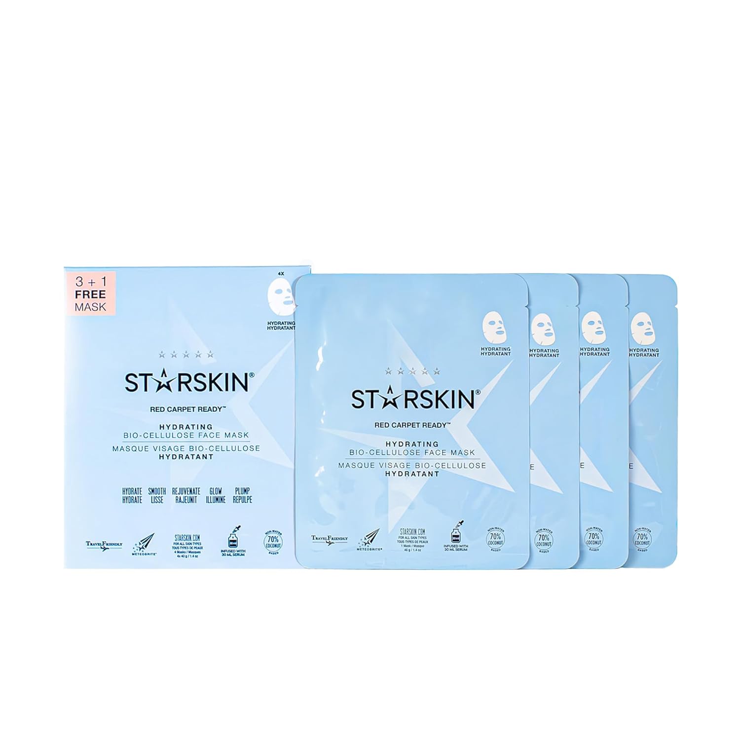 STARSKIN Red Carpet Ready Bio-Cellulose Face Mask – 4 Pack, Hydrating Face Mask for all Skin Types, Instant Hydration & Glass-Skin Glow, Revitalizing and Moisturizing, Korean Skincare