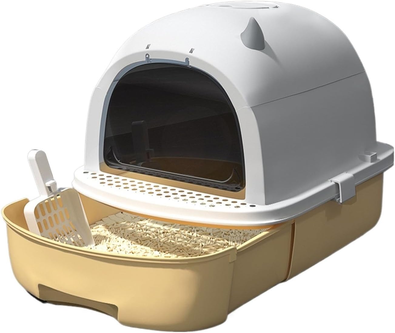 Litterbox Enclosed Kitty Litter Box with Scoop, Large Litter Box, Top Entry Anti-Splashing, Free in& Out Covered Kitty Litter Box, Anti- Splashing Easy Clean Cat Litter Tray(Gris)