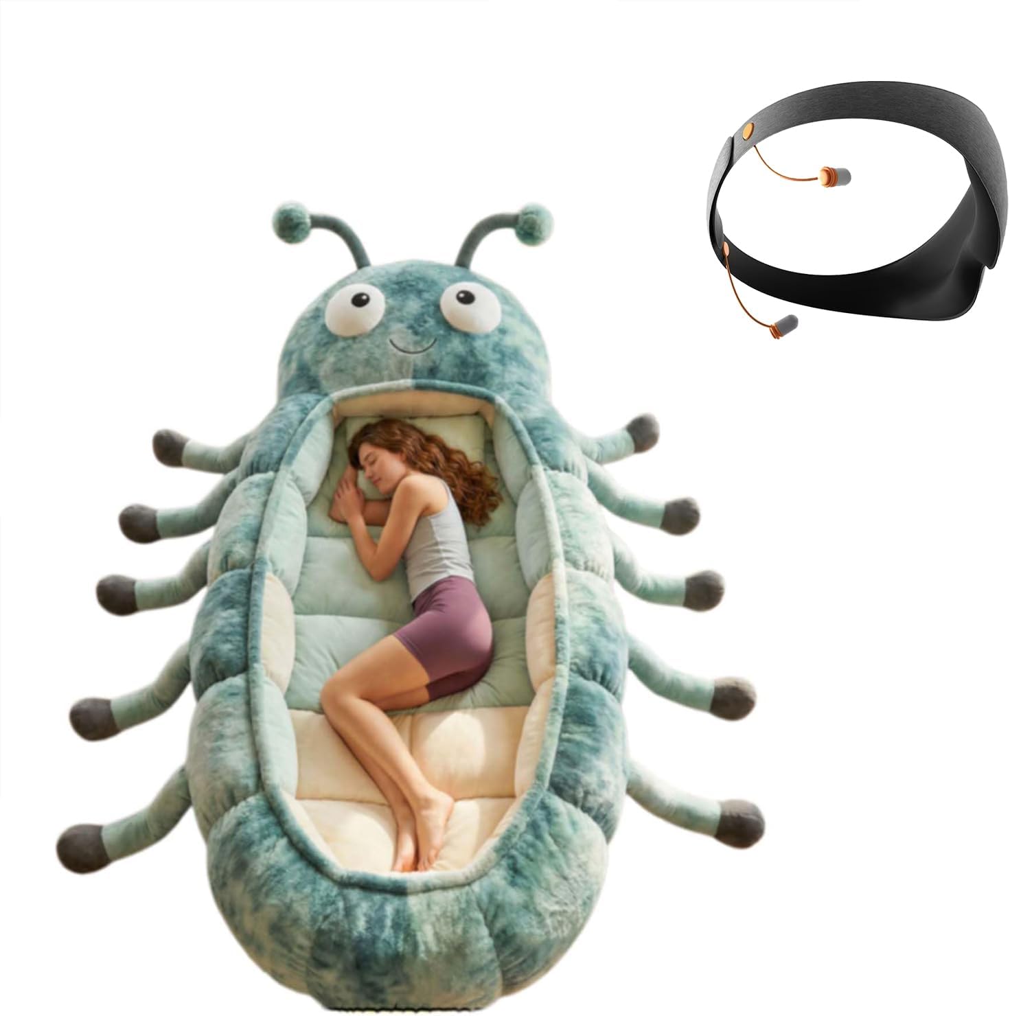 Hugging Caterpillar Sleeping Bags, Plush Cocoon Sleeping Bag, Pull Cord SleepingBag, Full Body Plush Lounger - Adult Hooded Sleep Pod - Cozy Reading Nest, Soft Convertible Sleeping Bag