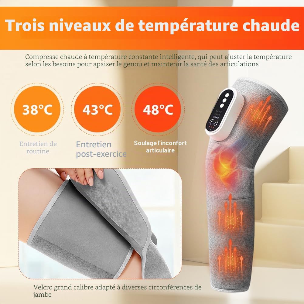 Appareil de massage des jambes, sans fil, 3 en 1, 3 intensités et 3 modes, pour les jambes, les lipœdèmes, les cuisses, les mollets et les jambes fatiguées