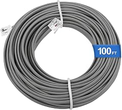 Uvital Phone Extension Line, 100 FT Grey Long Telephone Extension Line Cord Cable Wire,RJ11 6P4C Phone Cord for Landline/Fax Machine/Home/Office