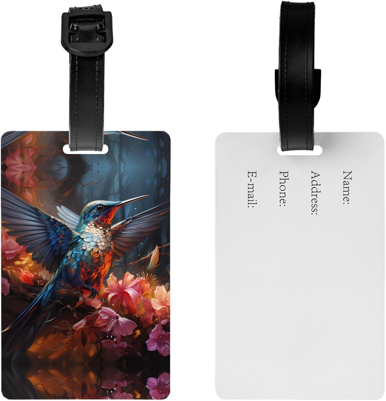 Hummingbird Picture Luggage Tag with Detachable Wristband - Travel Hook for Convenient Identification - Lightweight & Personalized Business Card Size image 2