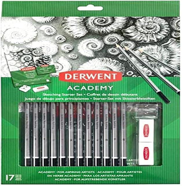 Derwent Academy Sketching Starter Set, Drawing & Colouring, Set Of 17, Includes Sharpener & Eraser, Ideal For Sketching, Academy Quality, 2305679
