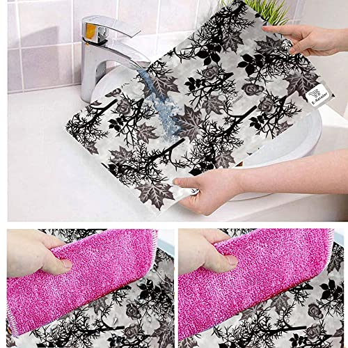 Image of Polyester 3-Layered Fridge Top Cover /Refrigerator Cover With Utility Pockets and Set of 6 Pc Fridge Mats (Color-Floral Black, Size-39x21 Inch)