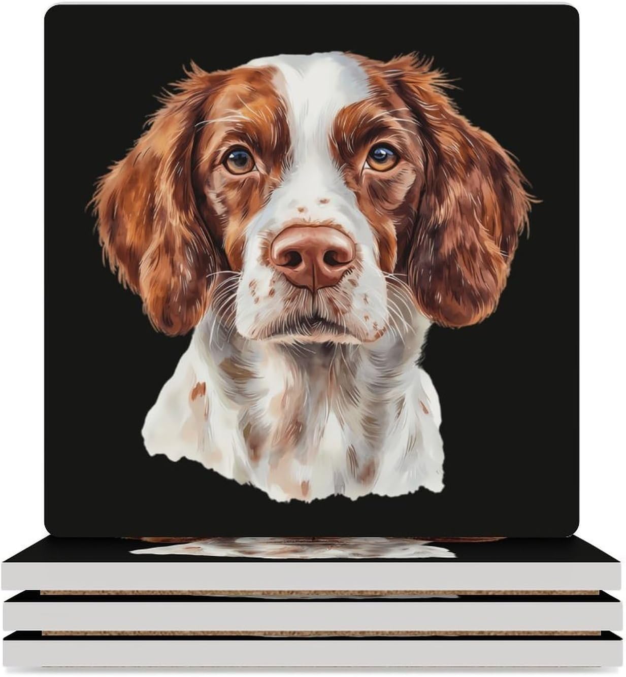 Brittany Spaniel Dog Funny Ceramic Coasters for Drink Absorbent Cup Holders Tabletop Protection