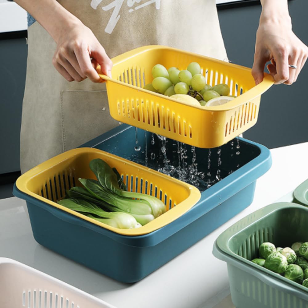 Scolapasta in plastica a doppio strato staccabile, scolapasta di pulizia della cucina per lavare frutta e verdura (rosso)