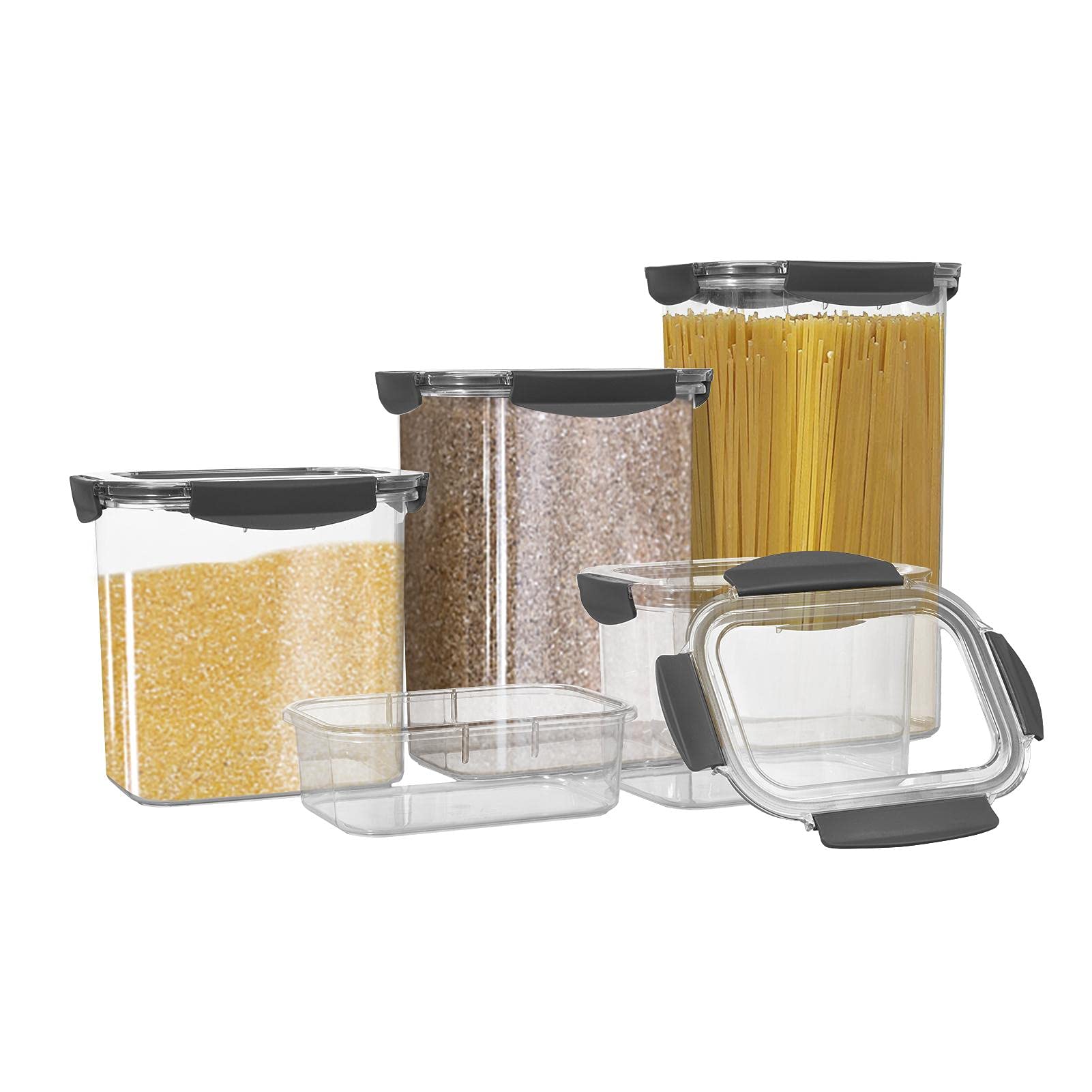 Botes Cocina Almacenaje Plastico, Juego De 5 Botes De | Almacenamiento Cocina con Tapa, Sin BPA Contenedores Herméticos 0,98/1,9/3/4/5 L