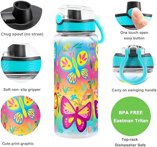 Miniatura 3 de Linda botella de agua para niñas y niñas, Tritan libre de BPA y a prueba de fugas, fácil de limpiar y transportar con asa, 23 onzas  23.0 fl oz,