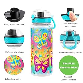 Home Tune Cute Water Bottle for School Kids Girls, BPA FREE Tritan & Leak Proof & Easy Clean & Carry Handle, 23oz/ 680ml - Girl & Unicorn