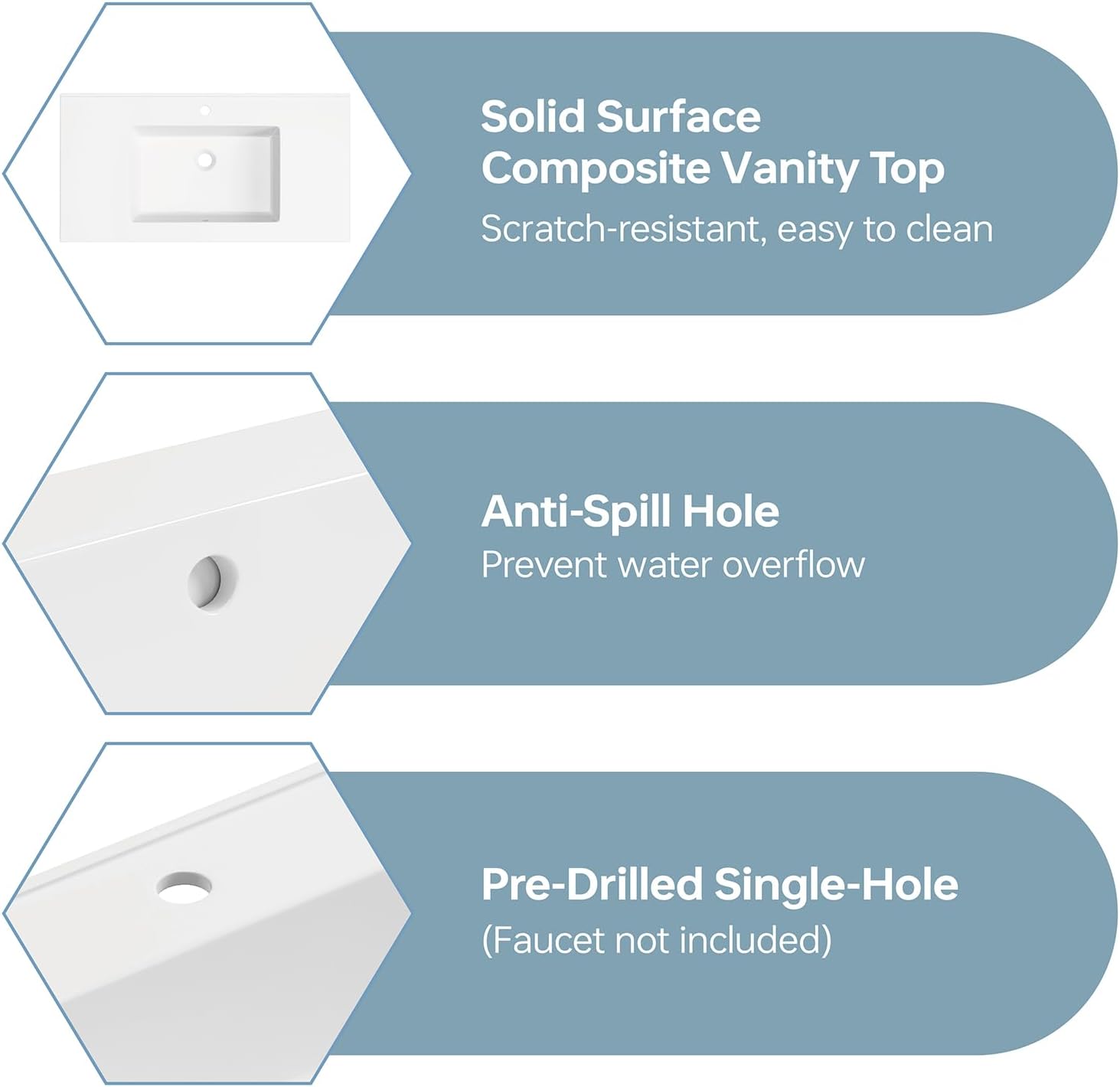 36 Inch Bathroom Vanity with Sink, White Bathroom Vanities with Adjustable Feet, Modern Bathroom Sink Cabinet with 2 Soft-Closing Doors & 4 Drawers, Integral Top
