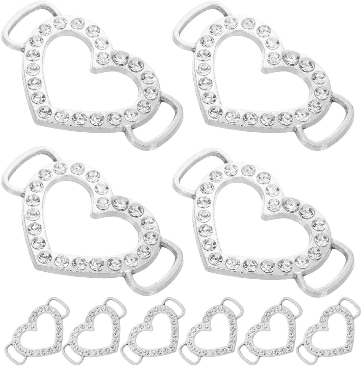 10 Pcs Heart Rhinestone Buckle - Metal Pearl Clothes Knot Clip for T-Shirt Dress Lingerie Accessories Decorative Crystal Clasp for Sewing Crafts Silver 1.34 In