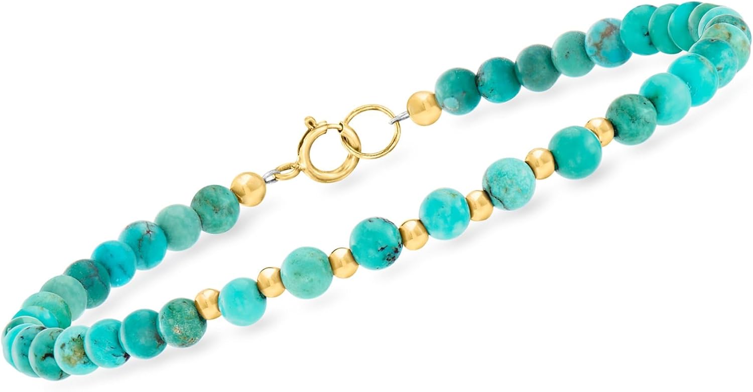 Ross-Simons 4-4.5mm Turquoise Bead Bracelet in 10kt Yellow Gold