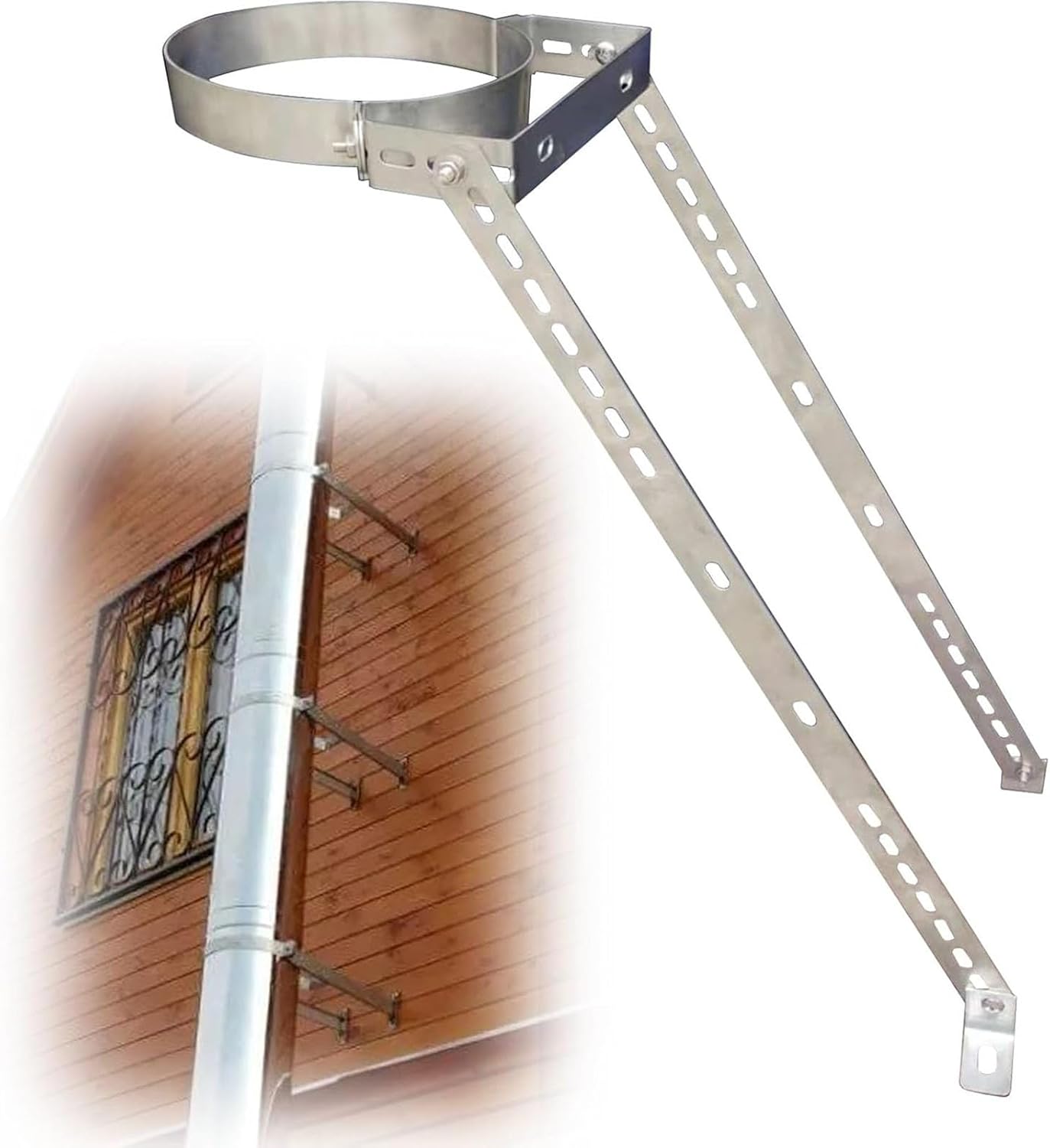 Adjustable Stainless Steel Chimney Pipe Brace Holder, Windproof Stove Pipe Support Brackets for Enhanced Stability, Customizable Design for 270mm (10.6in) Diameter