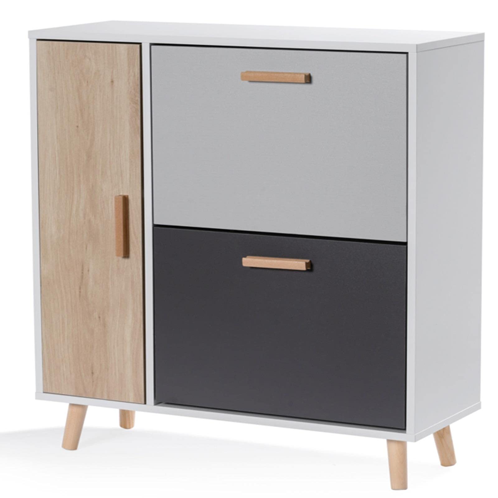 Gr8 Home Scandinavian Style Multi Tone Delta Shoe Cabinet Storage Solution Wooden Feet Drawer Organiser Rack Cupboard Footwear Unit