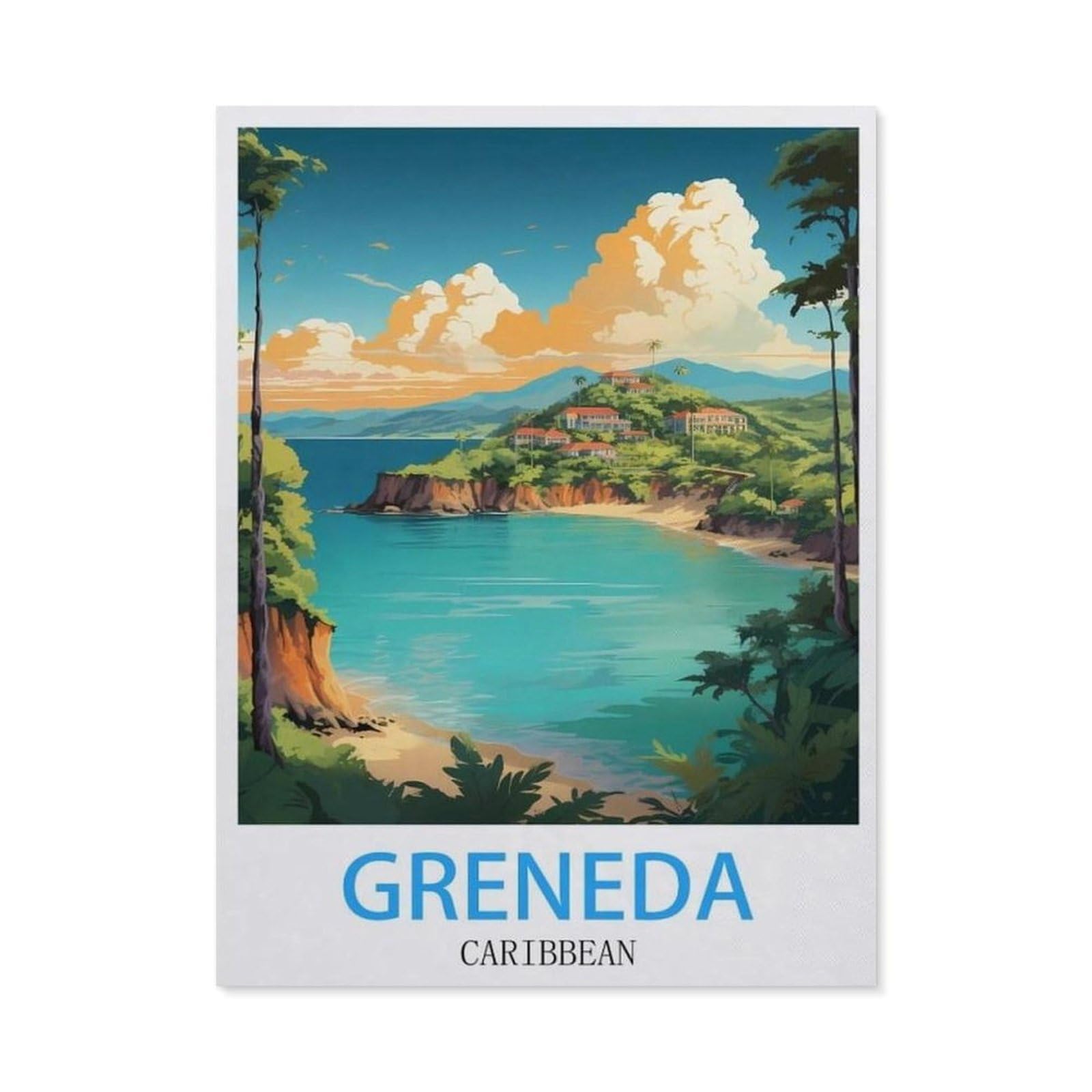 BEAYODKP 5D Diamond Painting Kits，Grenada Caribbean,DIY Rhinestone Embroidery Set Paint with Diamond Art by Number Kits Cross Stitch Home Wall Craft Decoration（40 x 50 cm/15.74 x 19.68 inches）-BW46