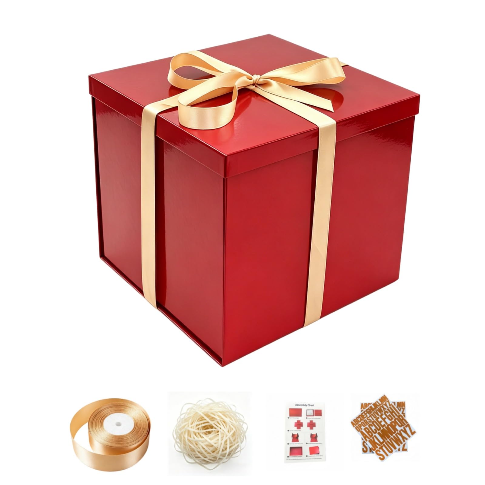 PACKGILO Large Red Gift Box with Lid 12x12x10 Inches Red Box 2 Pack