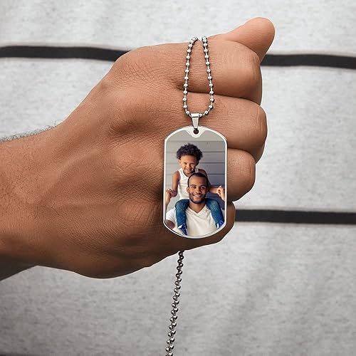 Miniatura 6 de Hilis Jewelry Collar personalizado con etiqueta de perro para papá, collar con foto personalizada con texto grabado, regalos personalizados para