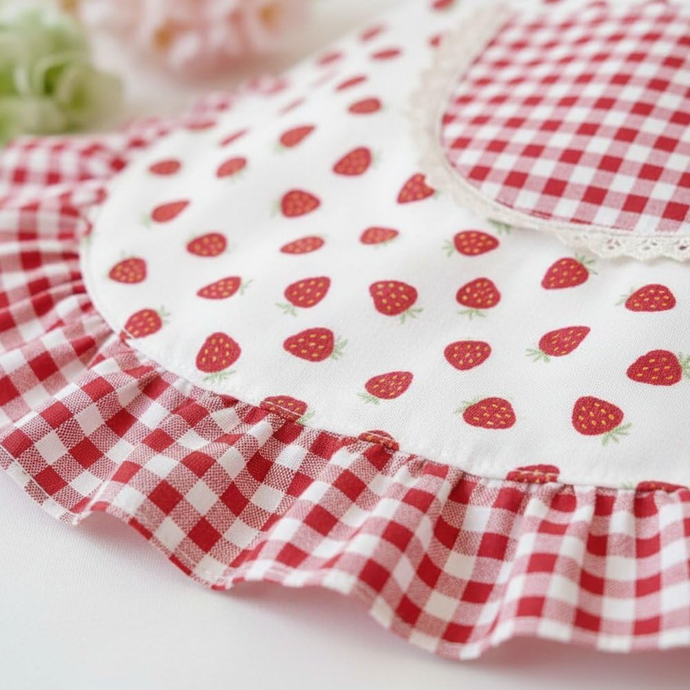 Fartuch z nadrukiem truskawkowym z chustą na głowę, odzież kuchenna z kieszeniami, fartuch vintage do codziennego użytku w pieczeniu i ogrodnictwie dla kobiet.