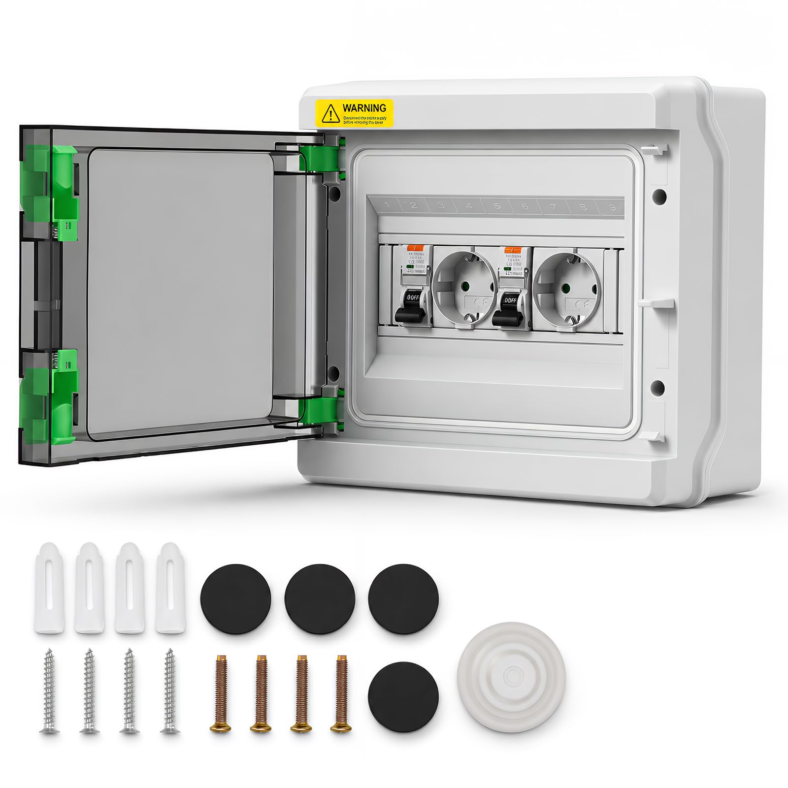 Boîtier électrique avec 2 prises Schuko et 2 interrupteurs différentiels