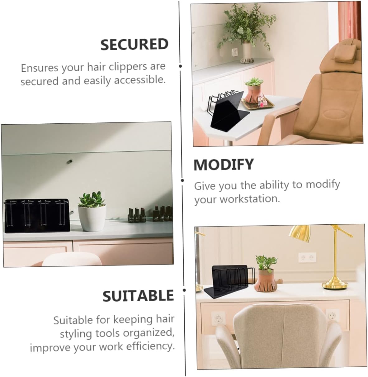 Hair Clipper Storage Rack Multi-Purpose Holder for Trimmers Curling Irons and Brushes for Barbershops and Hair Salons and Design