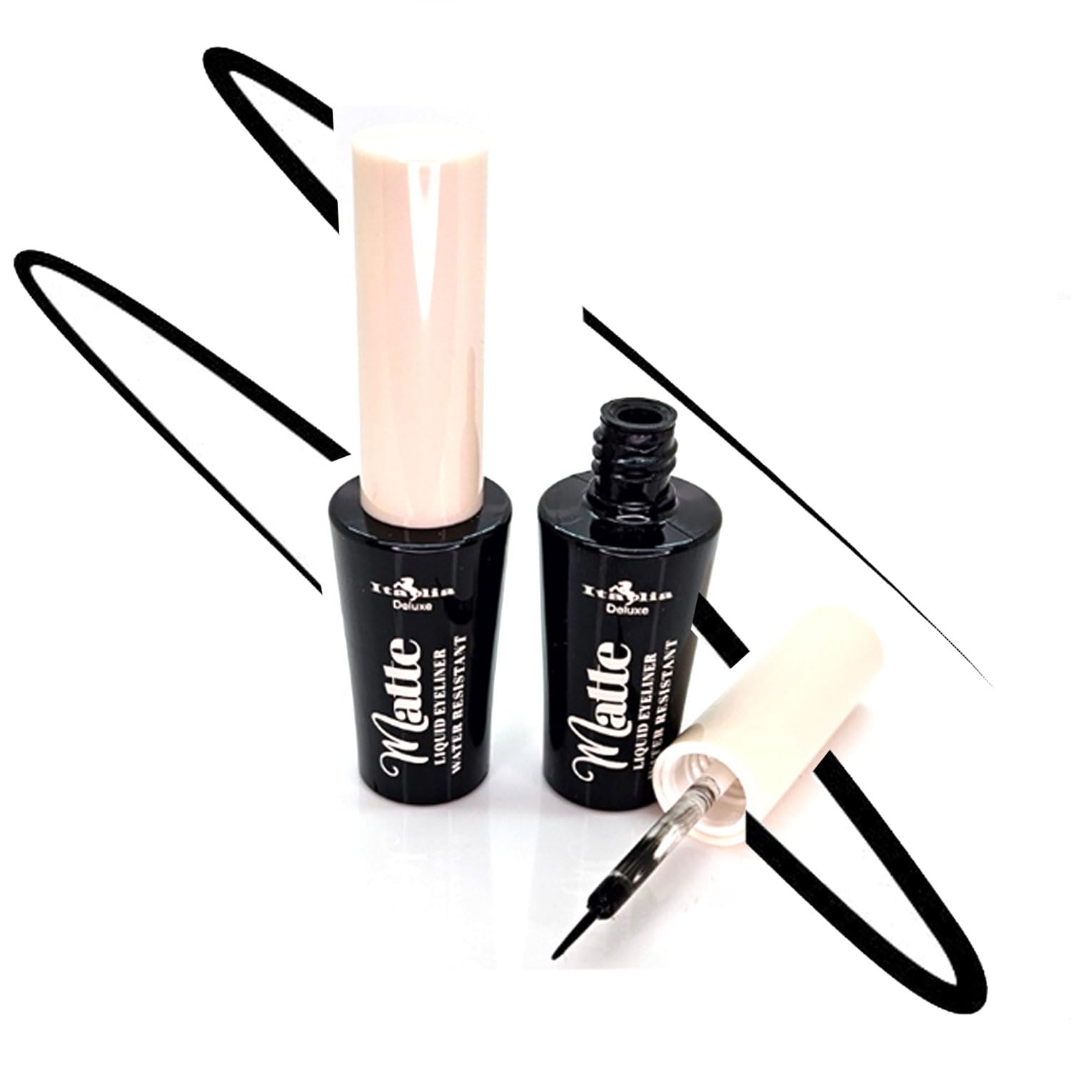 Italia Deluxe 2pcs x Matte Black Liquid Eyeliner Eye Liner Water Resistant & Zipper Bag