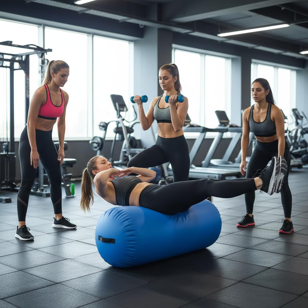 LSLIFE Luftrolle Aufblasbare Tumbling-Gymnastik Fass 60/75/90 cm Tumbling-Matte Luft-Tumble-Track-Matte Rückbeuge-Trainer mit elektrischer Luftpumpe für Training/Yoga/Backflip