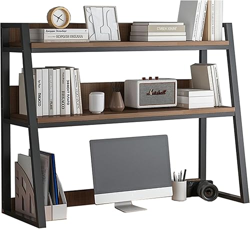 TedmAr Estantería de escritorio para escritorio de computadora, organizador de estantería de madera de 2 niveles, estante de almacenamiento