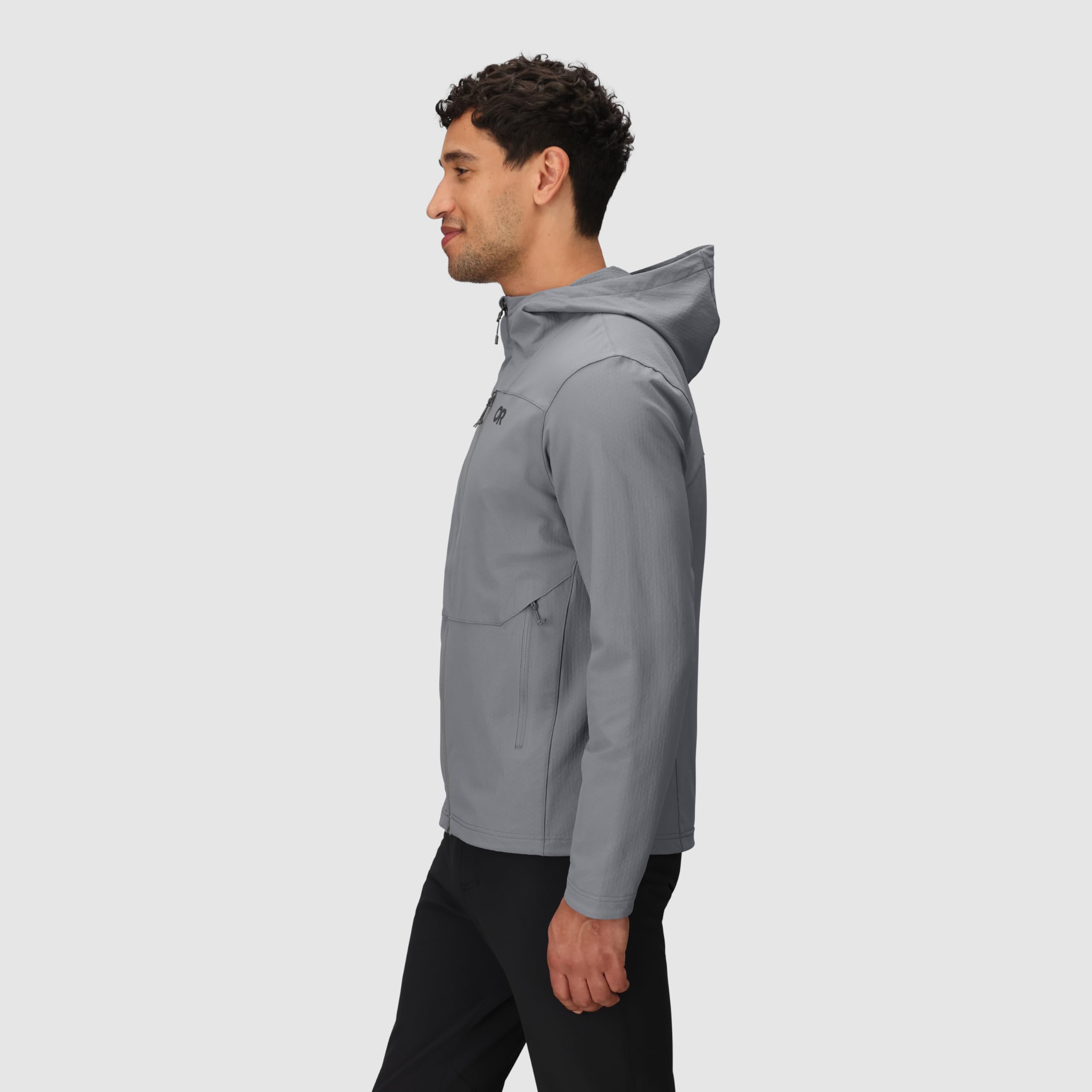 Outdoor Research Felpa con cappuccio Ultima Softshell da uomo, resistente al vento e all'acqua, resistente all'abrasione, tasche con cerniera, UPF 50+