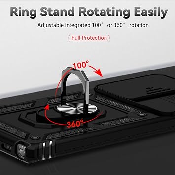 Note 20 Ultra Case with Slide Camera Cover & HD Screen Protector, Heavy Duty Shockproof Protective Case with Rotated Ring Kickstand for Galaxy Note 20 Ultra,Black