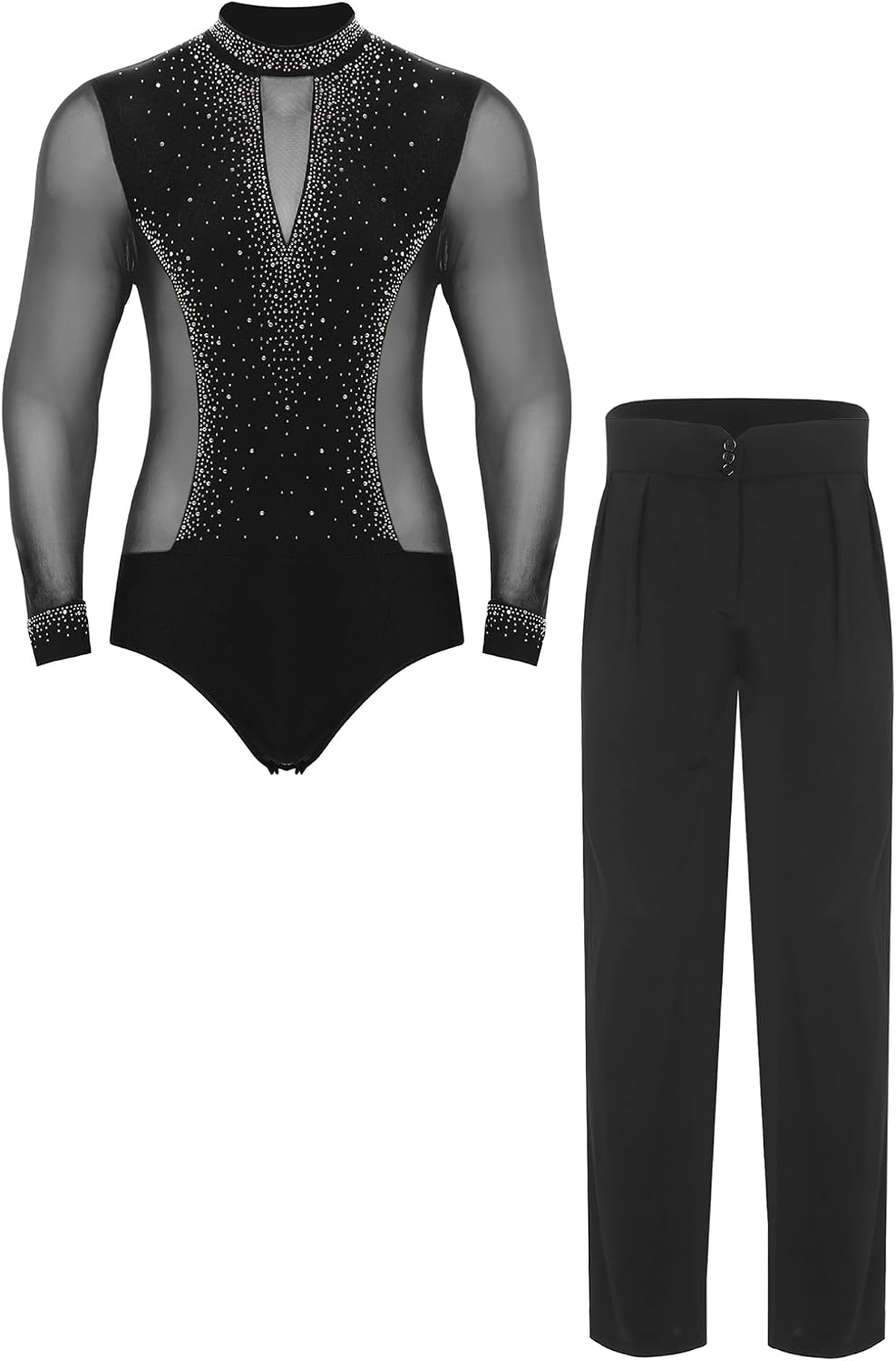 ACSUSS Mens Latin Dance Shirts Mens Tops Leotard Modern Dance Trousers Rumba Cha Cha Samba Dancing Competition Wear