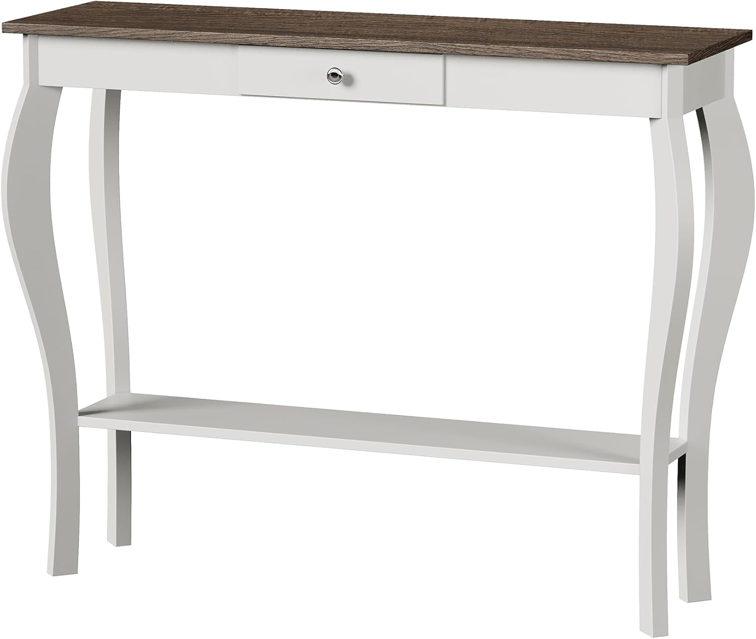 ChooChoo Narrow Farmhouse Console Table with Drawer, Chic Accent Sofa Entryway Table with Shelves for Entryway, Living Room, Hallway, Soft White