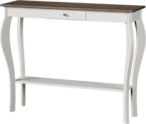 Vista 8 de ChooChoo Narrow Farmhouse Console Table with Drawer, Chic Accent Sofa Entryway Table with Shelves for Entryway, Living Room, Hallway, Soft White