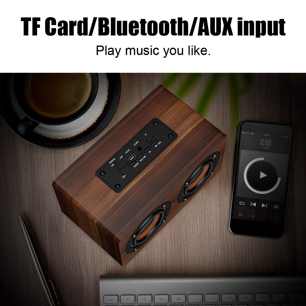 Vintage Radio Retro Bluetooth Speaker - Enceinte sans Fil Portable en Bois Bluetooth 4.2 avec Radio FM, réveil, Carte TF, Aux, Son Puissant et Caisson de Basses, pour la Maison en Plein air