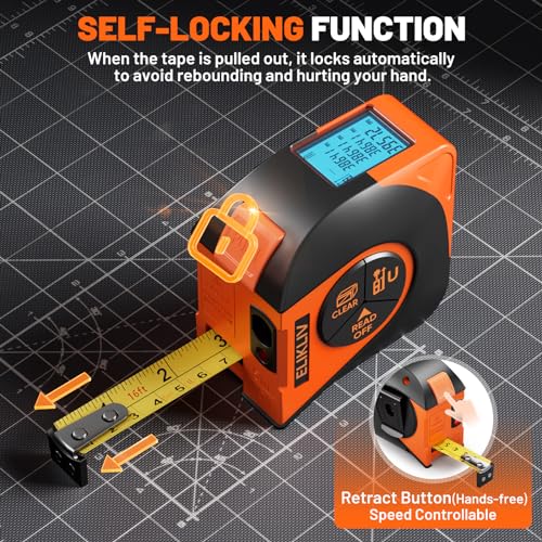 Elikliv Laser Tape Measure 197Ft Rechargeable Laser Measurement & 16Ft Manual Measuring Digital Tape Measure, Pythagorean, Area, Volume, Ft/Ft+in/in/M Unit Distance Meter for Renovation DIY Projects - Thumbnail 5