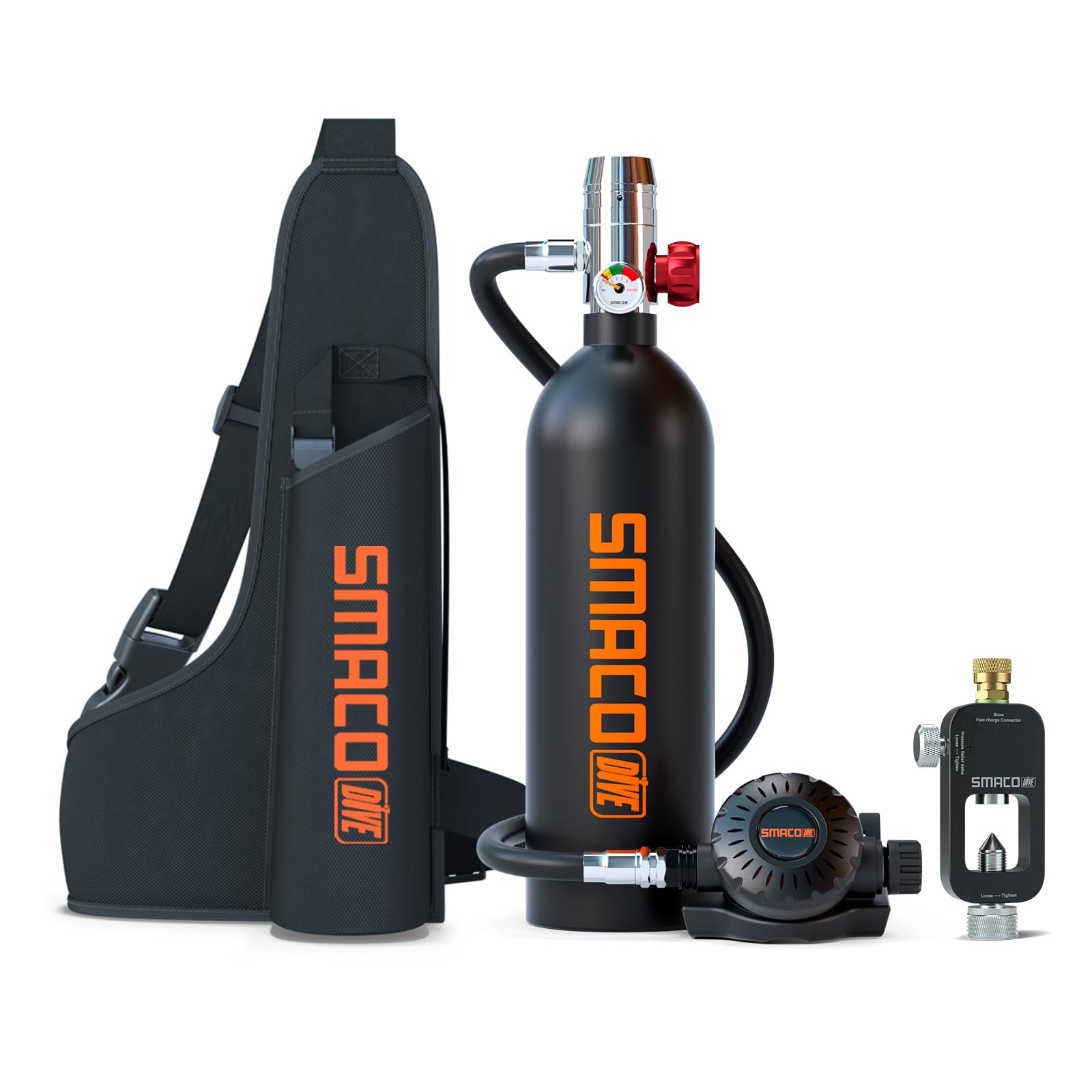 SMACO Mini Scuba Tank 1L Small Diving Tank up to 20 Minutes Dive Time Portable Lung Air Tank Diving Oxygen Cylinder Kit for Underwater Exploration Emergency Rescue Pony Bottle S400