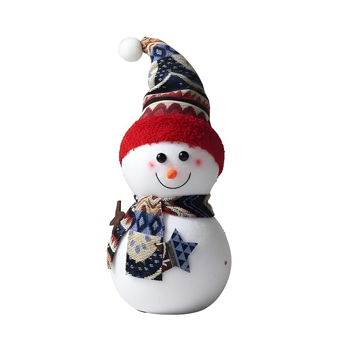 Crackles Snowman Decoration 26CM with Scarf & Hat | Cute Christmas Snowman Figurine for Table, Home & Xmas Tree Décor | Festive Ornament for Party & Gifts