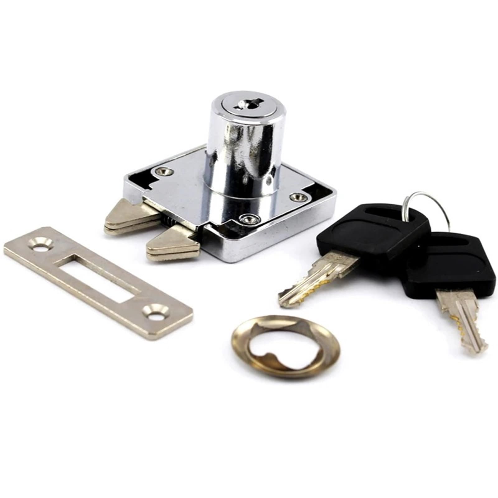 Cerradura de doble gancho for cajón de gabinete, for el hogar, cajón, caja de almacenamiento escolar, taquilla de gimnasio, barco, coche, camión, Rarelock JA43, 1 unidad(Different key)