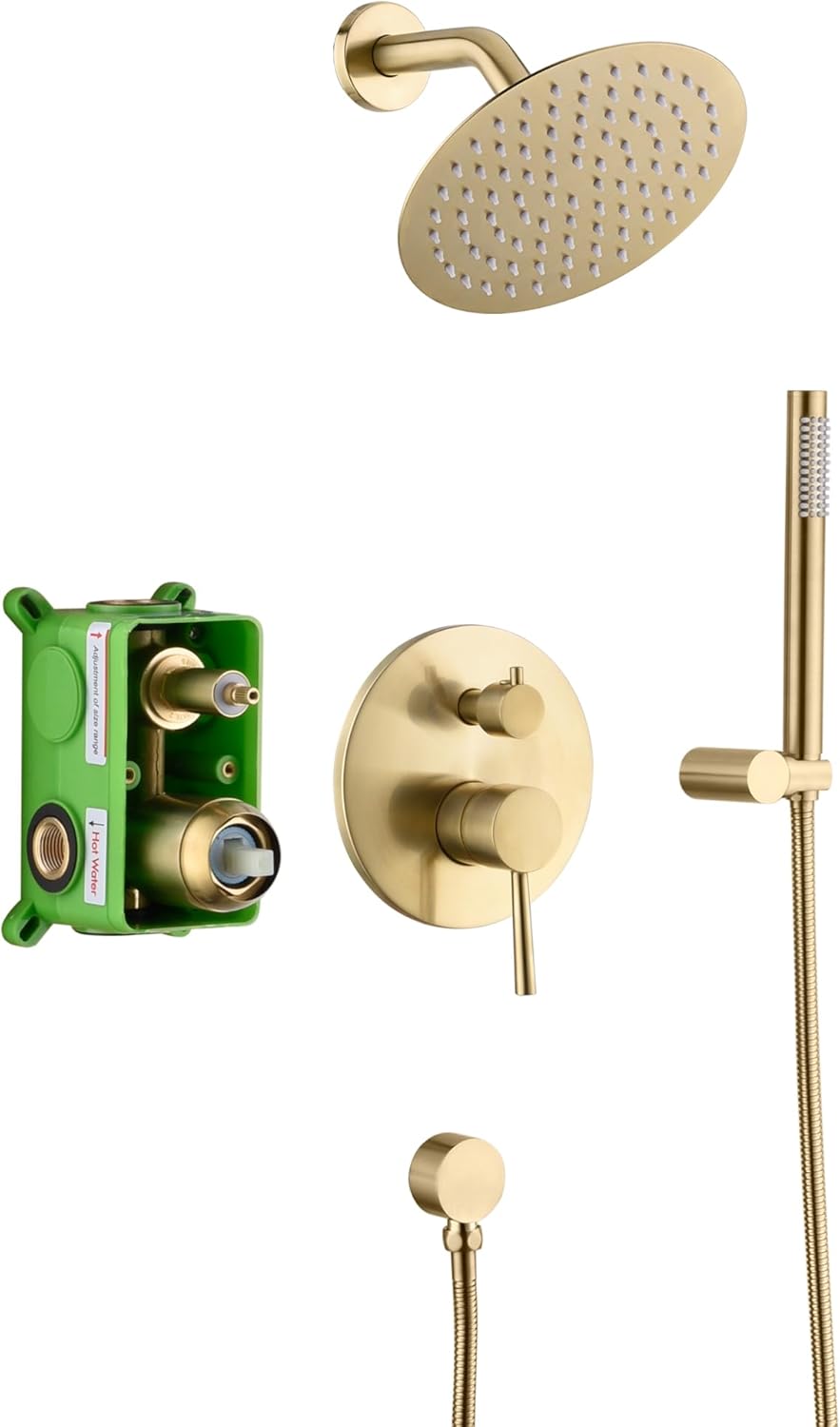 sumerain Brushed Gold Shower Faucet System with high pressure 8 Inches rain shower head and brass hand shower, Rough-In Valve Body and Trim Included (Brushed Gold) Thumbnail